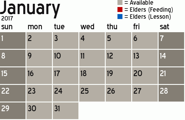 Missionary Dinner Calendar