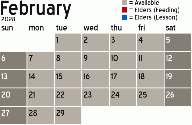 Missionary Dinner Calendar