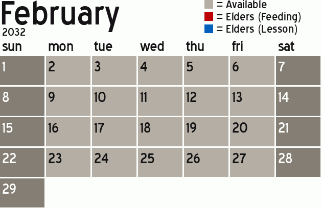 Missionary Dinner Calendar