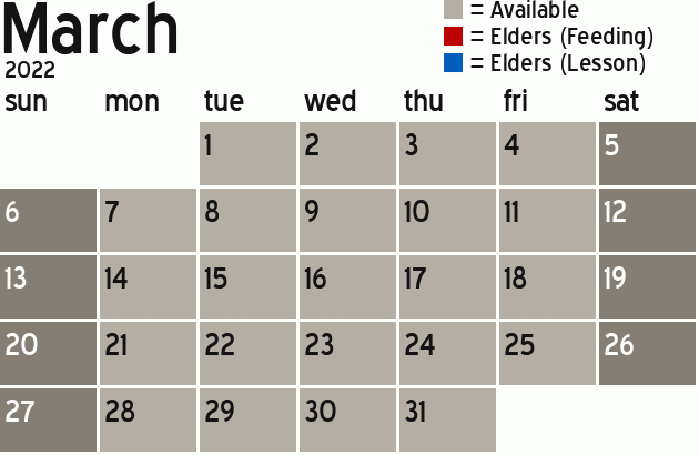 Missionary Dinner Calendar