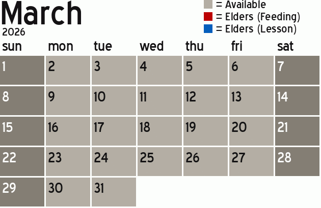 Missionary Dinner Calendar