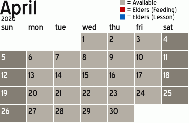 Missionary Dinner Calendar