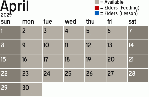 Missionary Dinner Calendar