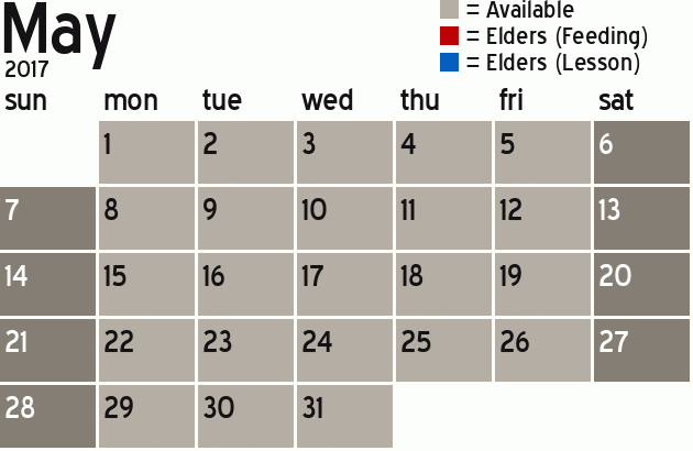 Missionary Dinner Calendar