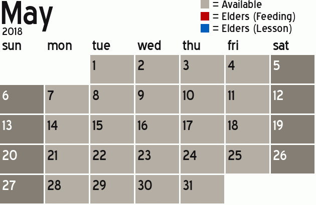 Missionary Dinner Calendar