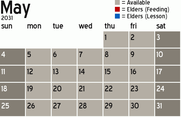 Missionary Dinner Calendar