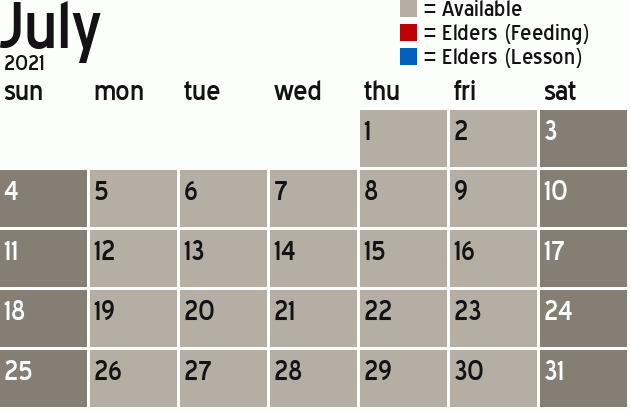 Missionary Dinner Calendar