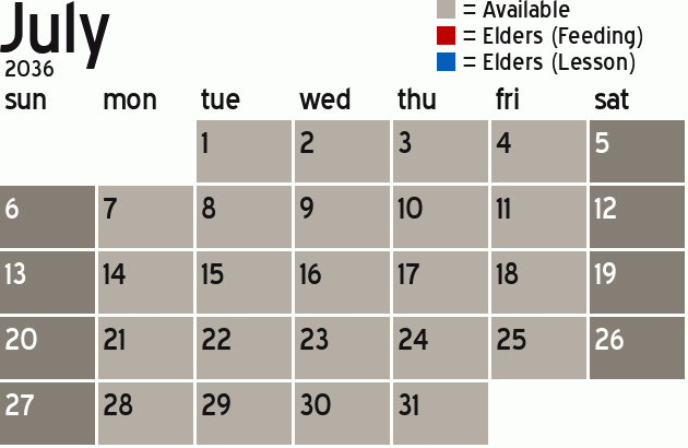 Missionary Dinner Calendar