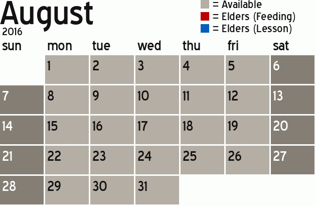 Missionary Dinner Calendar