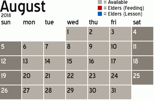 Missionary Dinner Calendar