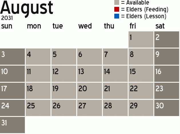 Missionary Dinner Calendar