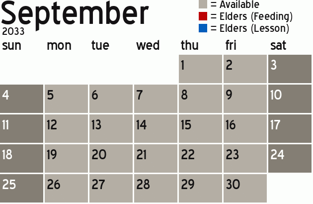 Missionary Dinner Calendar
