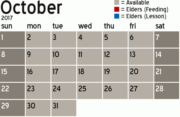 Missionary Dinner Calendar