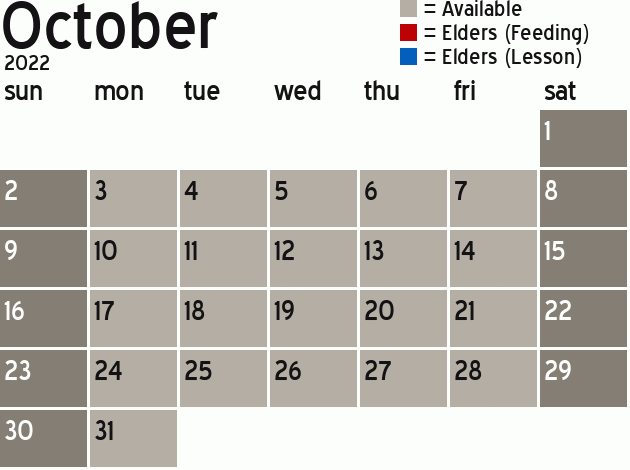 Missionary Dinner Calendar