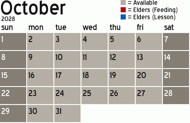 Missionary Dinner Calendar