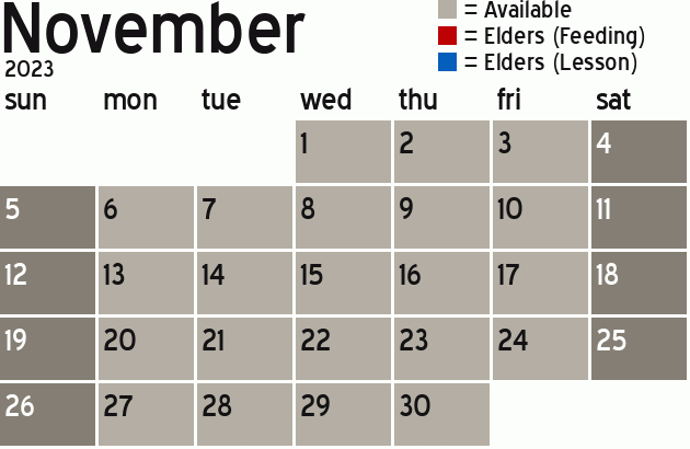 Missionary Dinner Calendar